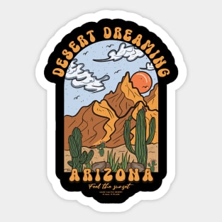 Vintage Feel Sunset Mountain Cactus Desert Dreaming Arizona Sticker